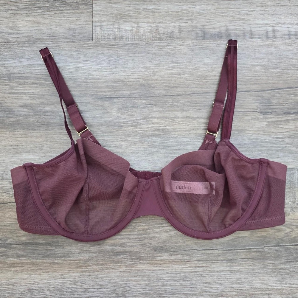 Auden Plum Mesh Unlined Demi Coverage Underwire Bra Burgundy 36B